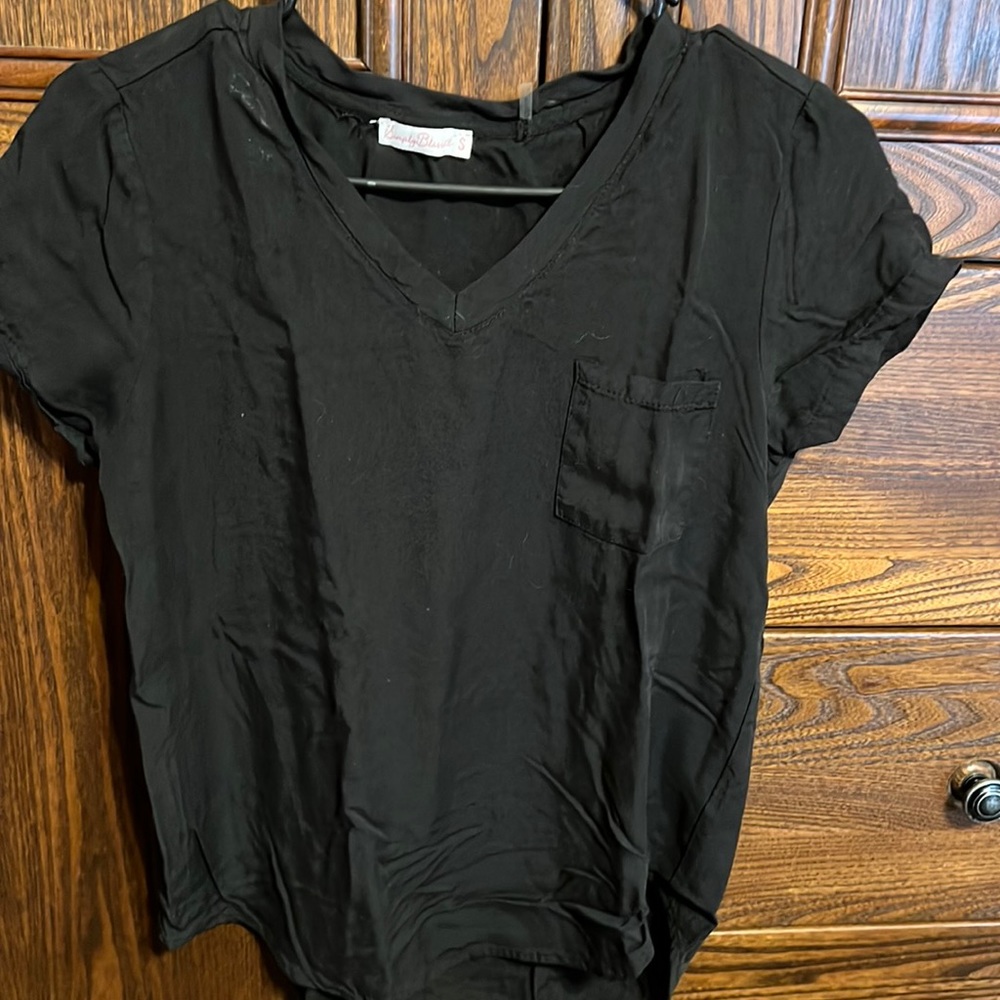 Black 100% Rayon Blouse with pocket